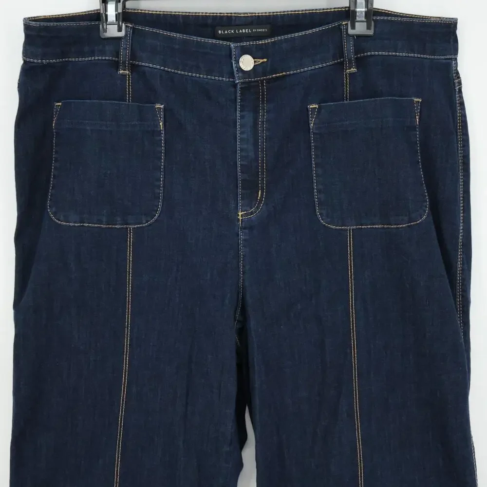 Chicos Jeans 3 Womens XL 16 Wide Leg Cropped Blue Stretch Denim Black Label - Picture 5 of 14